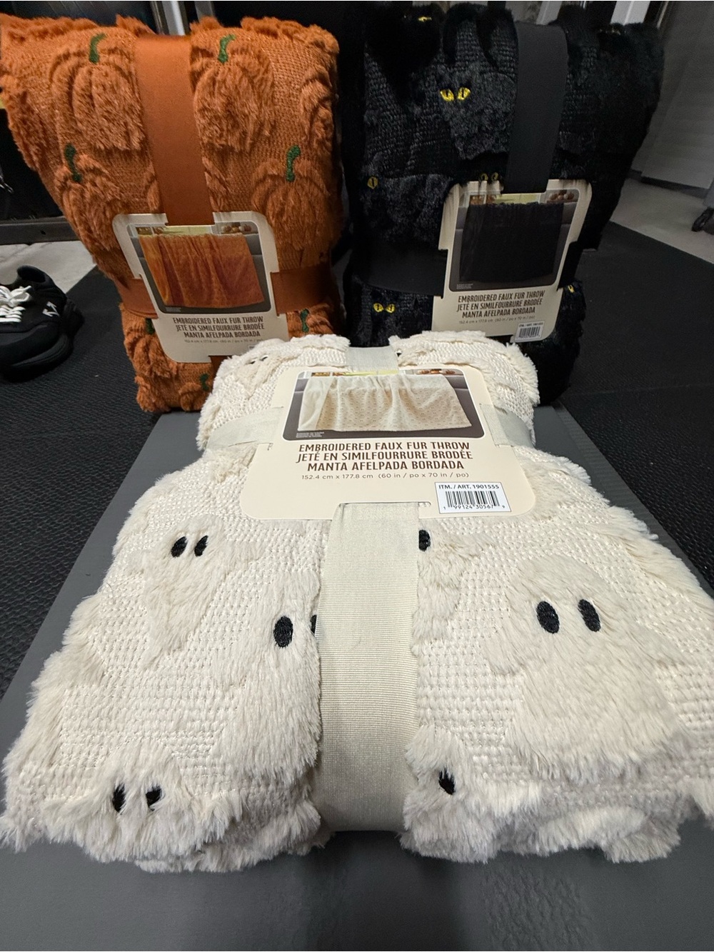 Embroidered Faux Fur Ghost Throw Blanket - White
